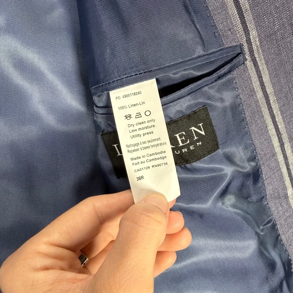 Lauren Ralph Lauren Men's 38R Blue White Striped 100% Linen Blazer Sport Coat
